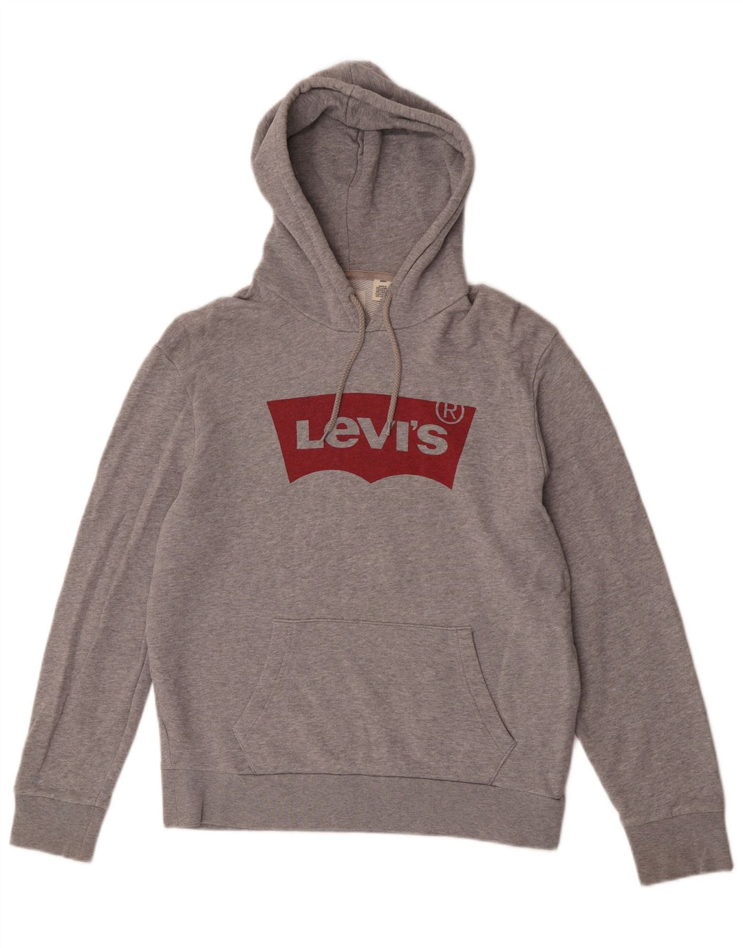 Suéter com capuz gráfico masculino Levi's algodão manchado cinza médio