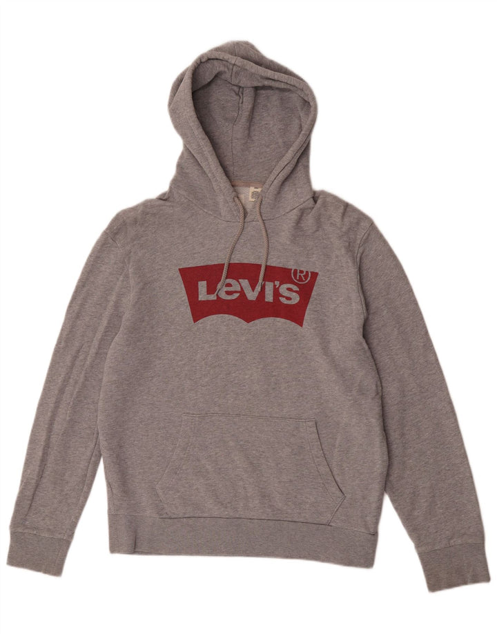 Suéter com capuz gráfico masculino Levi's algodão manchado cinza médio