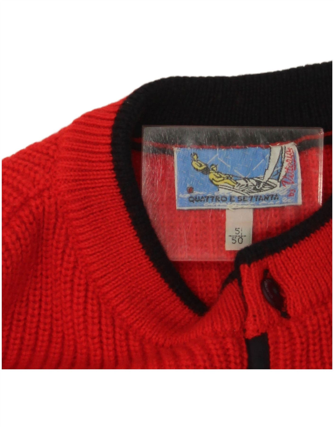 Suéter vintage masculino com gola redonda IT 50 lã colorblock vermelho médio