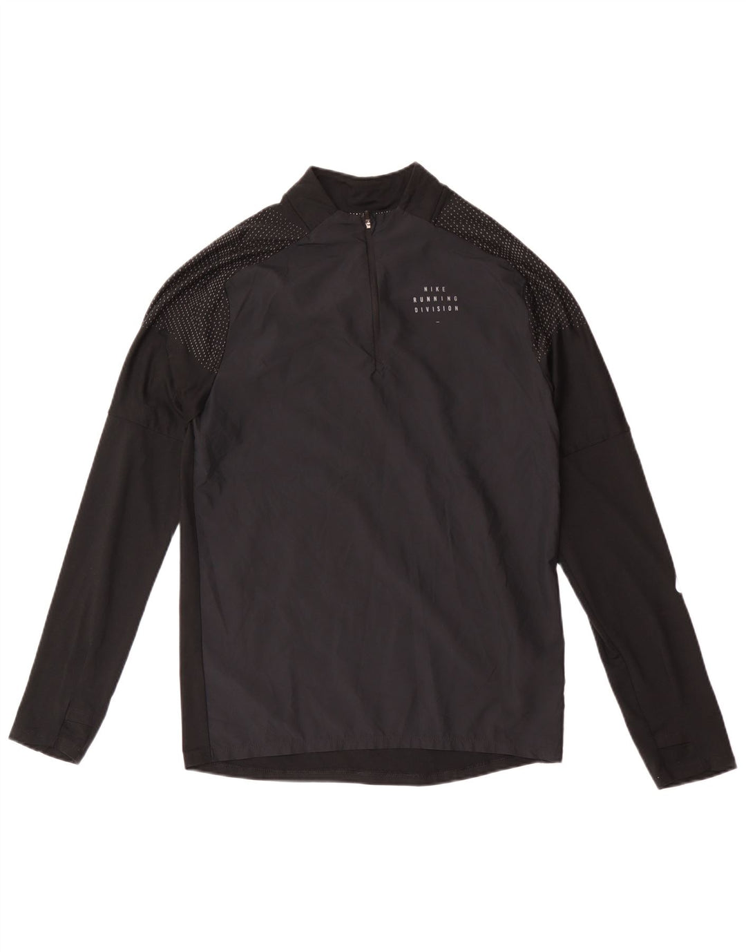 Nike Mens Dri Fit Zip Neck Top Manga Longa Pequeno Poliéster Preto Manchado