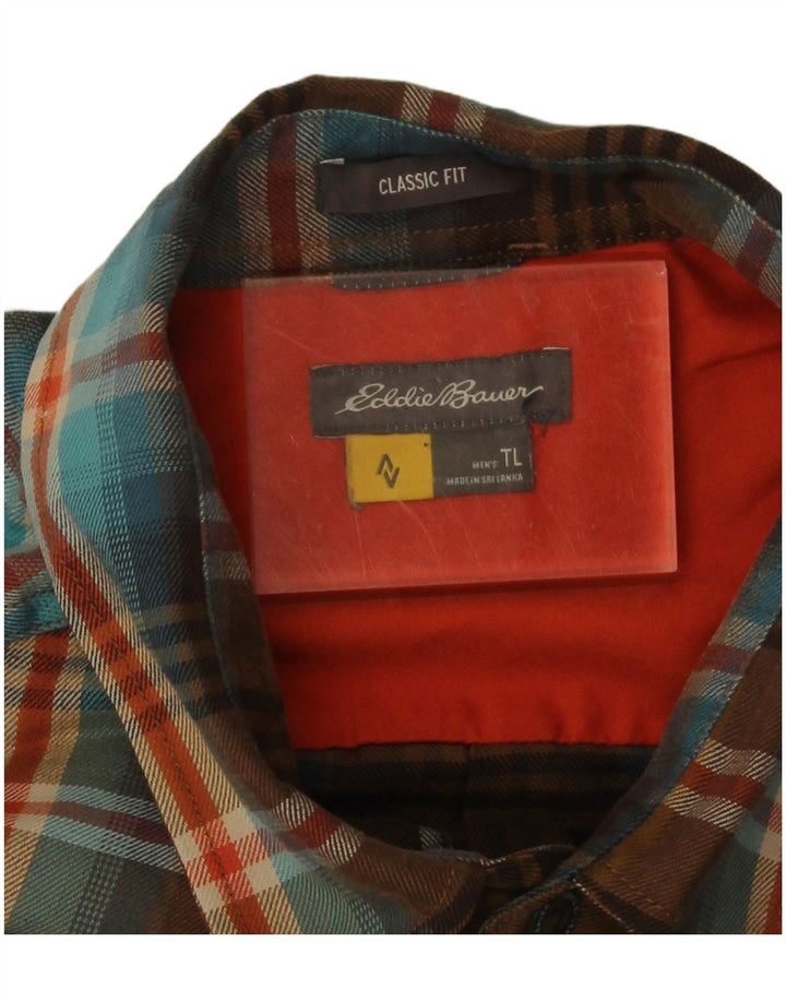 Camisa masculina de flanela de ajuste clássico alto Eddie Bauer grande poliéster xadrez marrom