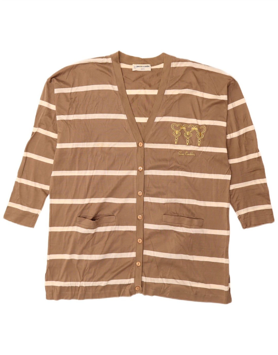 PIERRE CARDIN Suéter cardigã feminino longline IT 44 listrado marrom médio