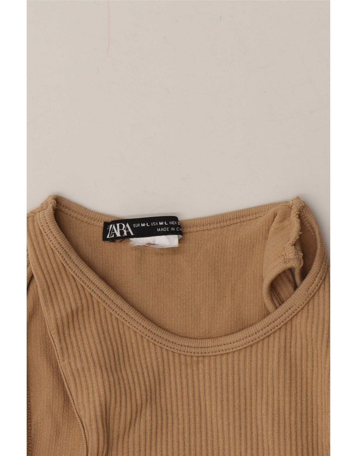 Blusa feminina Zara com ombro de fora, Reino Unido 14 Grande Bege