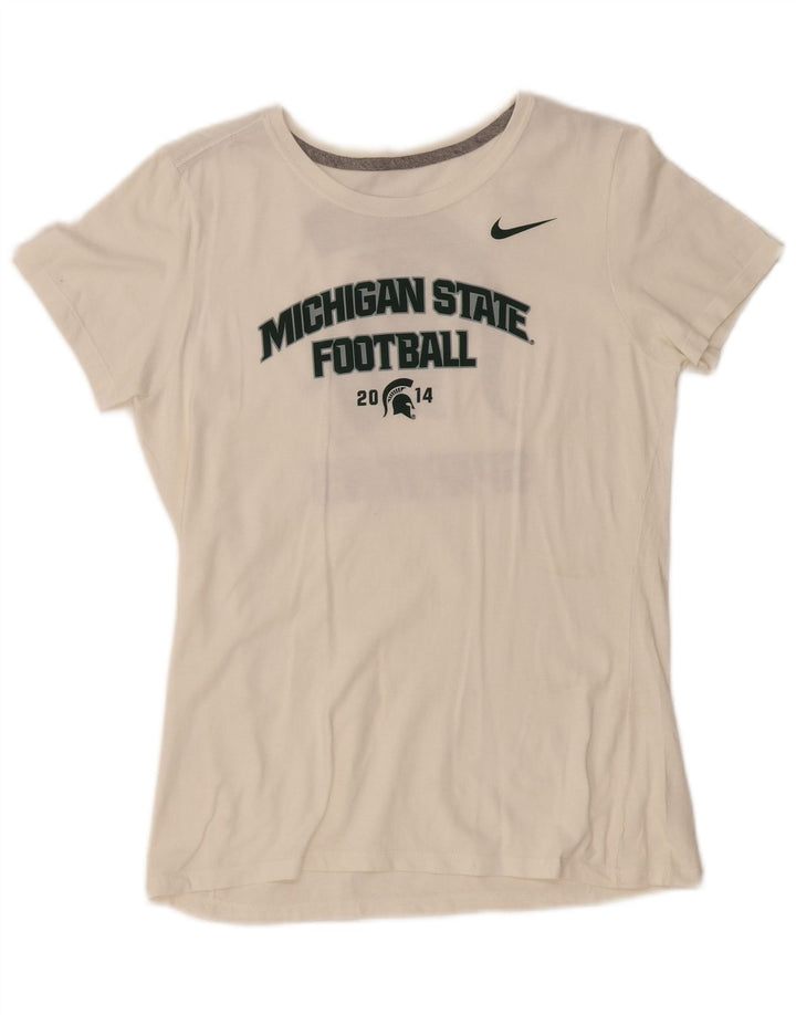 Camiseta feminina Nike Michigan State Graphic Top UK 12 Médio Off White