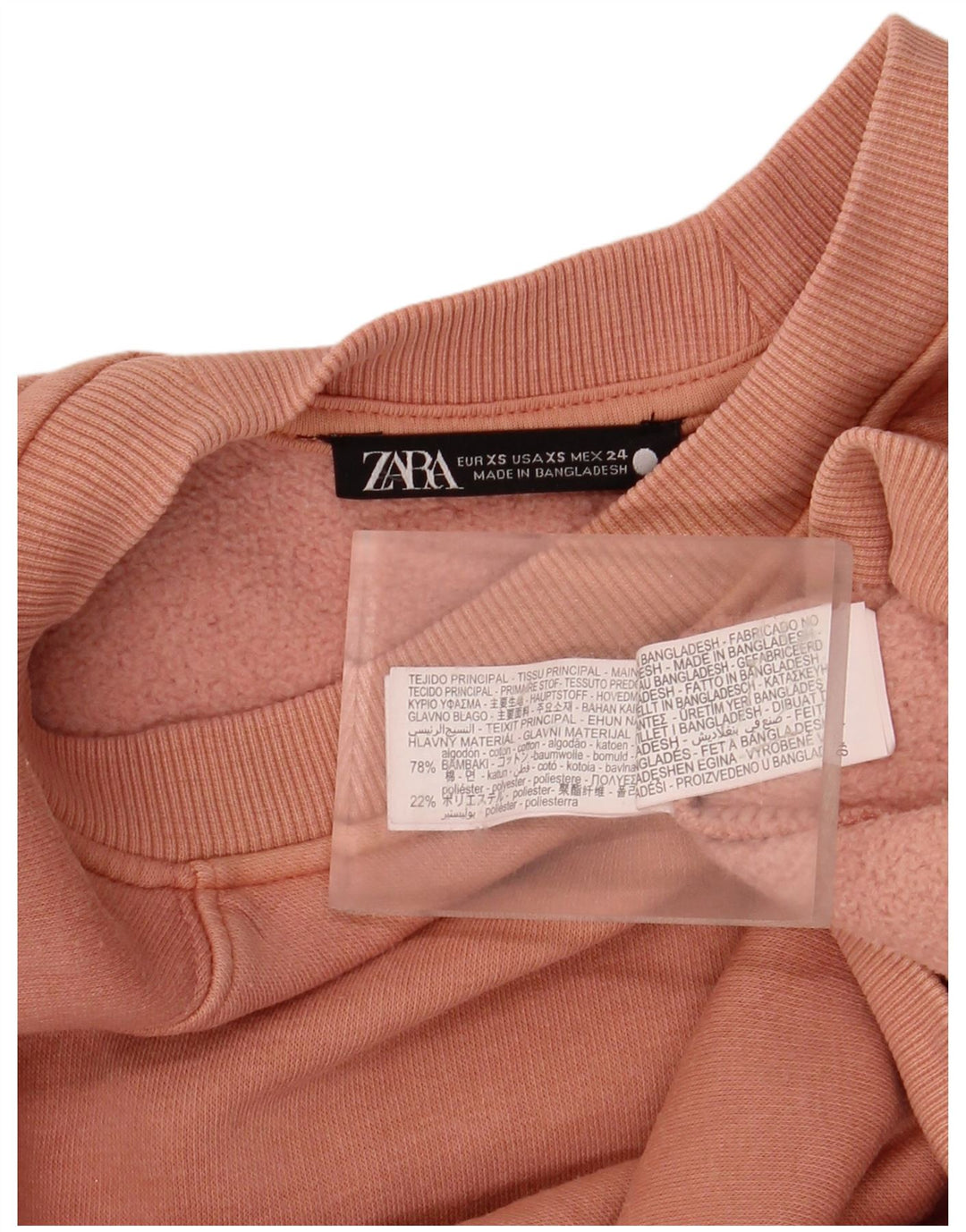 ZARA moletom feminino cropped UK 6 XS algodão rosa