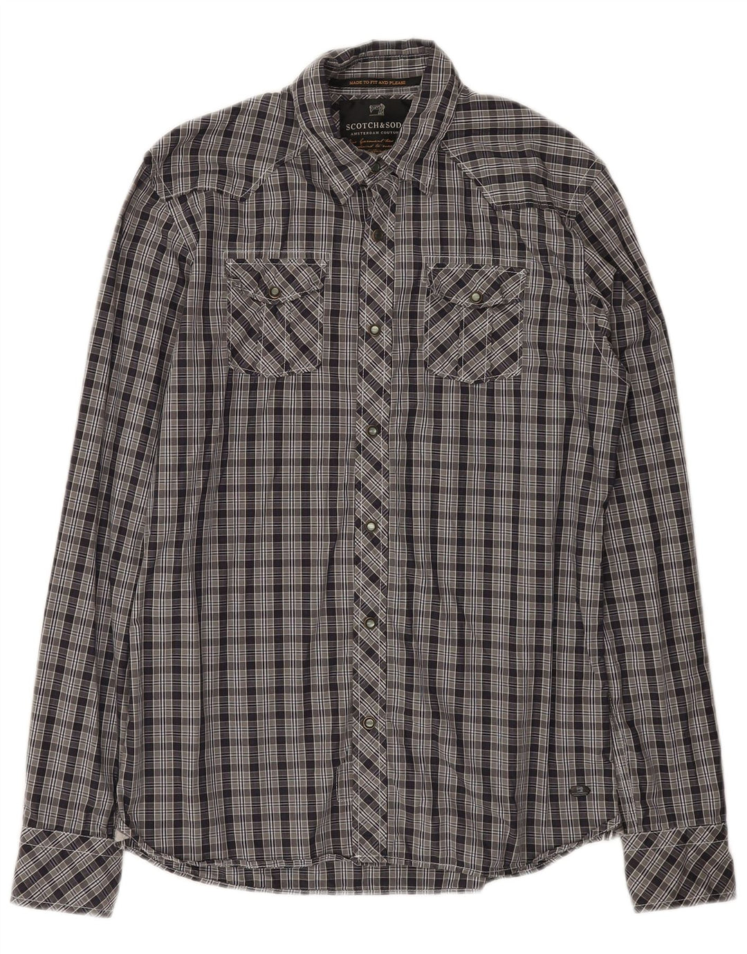 Camisa masculina SCOTCH & SODA algodão xadrez cinza médio