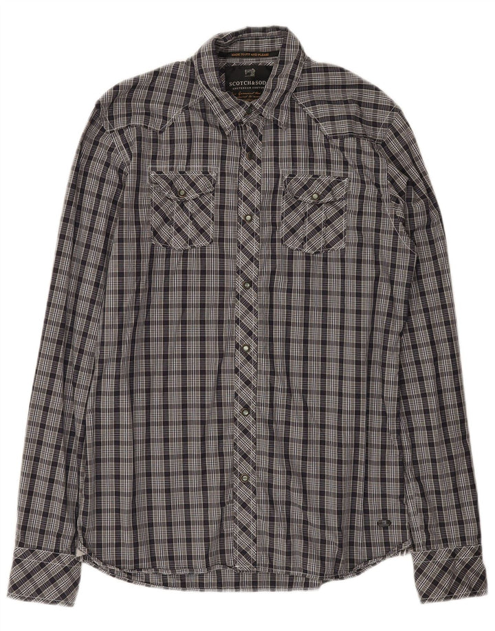 Camisa masculina SCOTCH & SODA algodão xadrez cinza médio