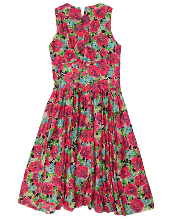 Vestido maxi feminino vintage sem mangas Reino Unido 14 algodão floral rosa médio