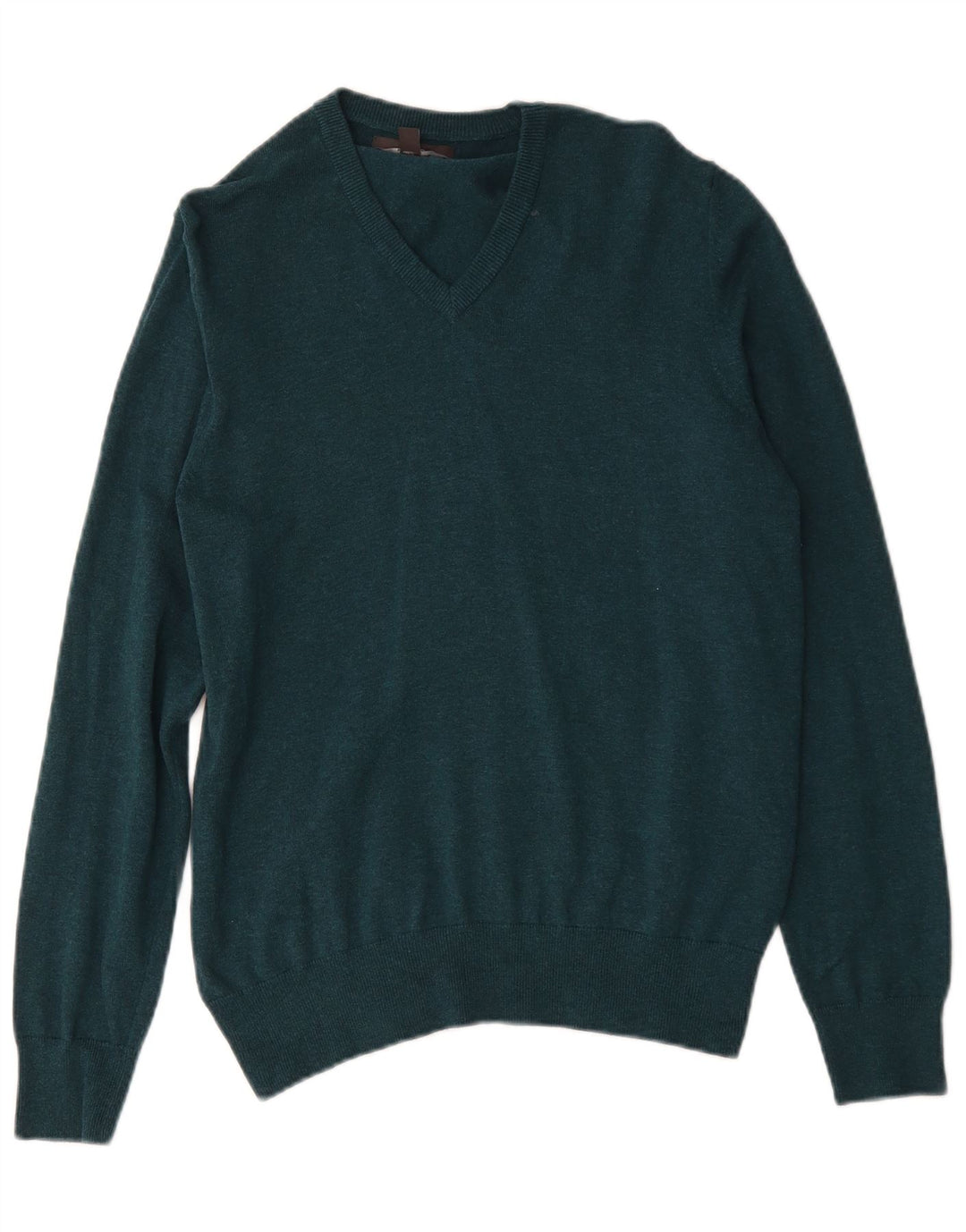 Suéter masculino Marks & Spencer com decote em V, algodão verde médio