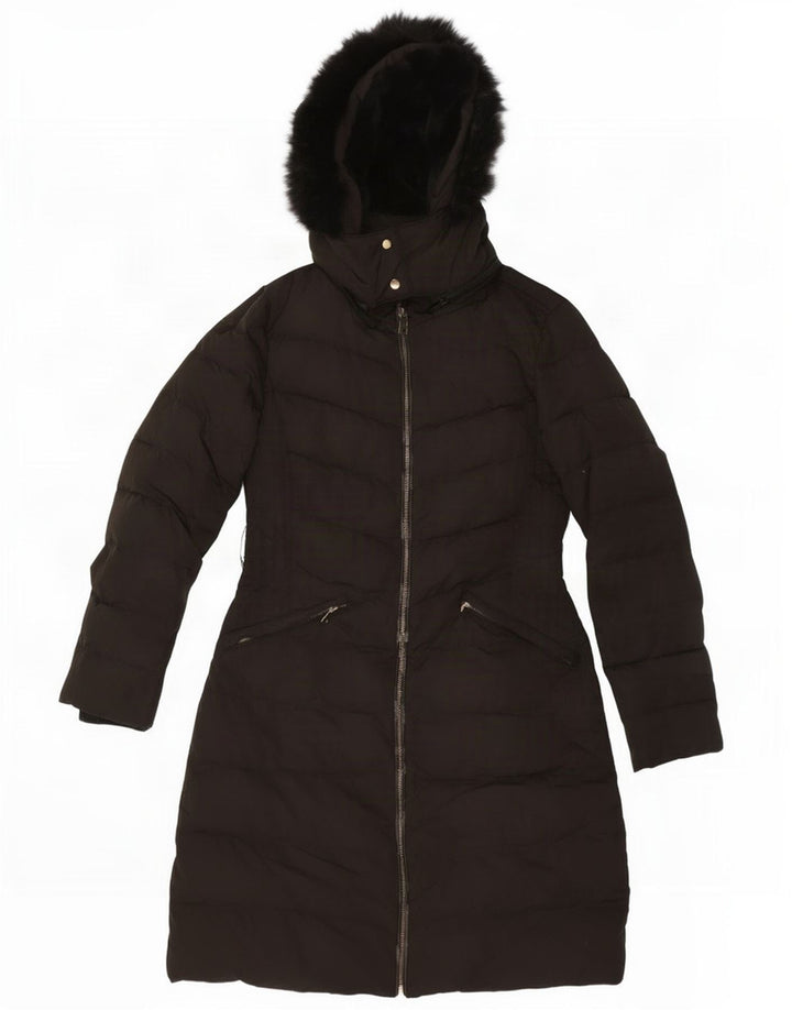 Casaco acolchoado com capuz feminino Zara UK 12 poliéster preto médio