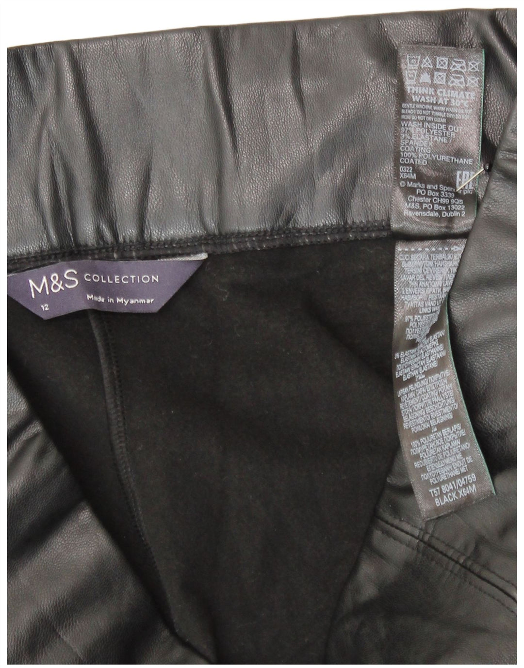 Leggings femininas de couro sintético Marks & Spencer Reino Unido 12 poliéster preto médio