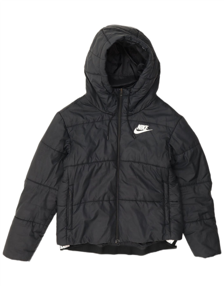 Jaqueta acolchoada com capuz gráfico feminino Nike UK 14 poliéster azul marinho médio