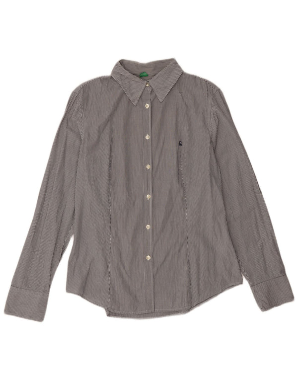 Camisa feminina Benetton UK 18 XL azul marinho listrado algodão