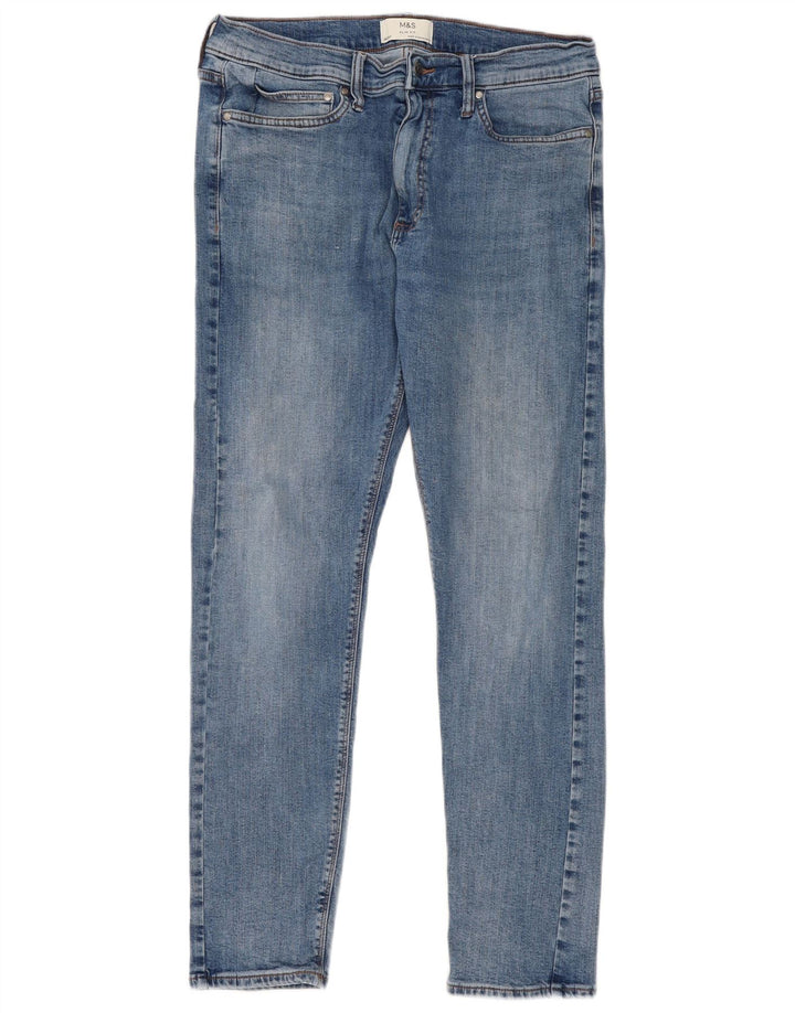 Marks & Spencer Masculino Slim Jeans W34 L31 Azul Algodão