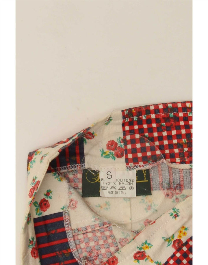 Saia lápis feminina vintage pequena W26 algodão patchwork multicolorido