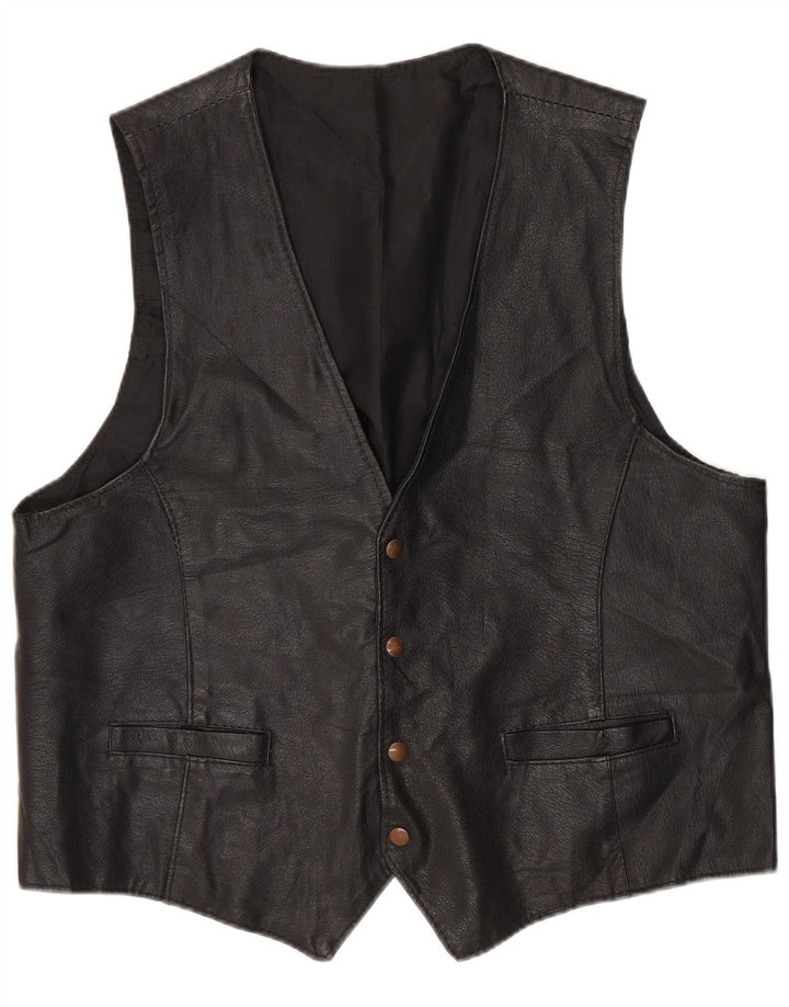 Colete de couro masculino vintage XL preto