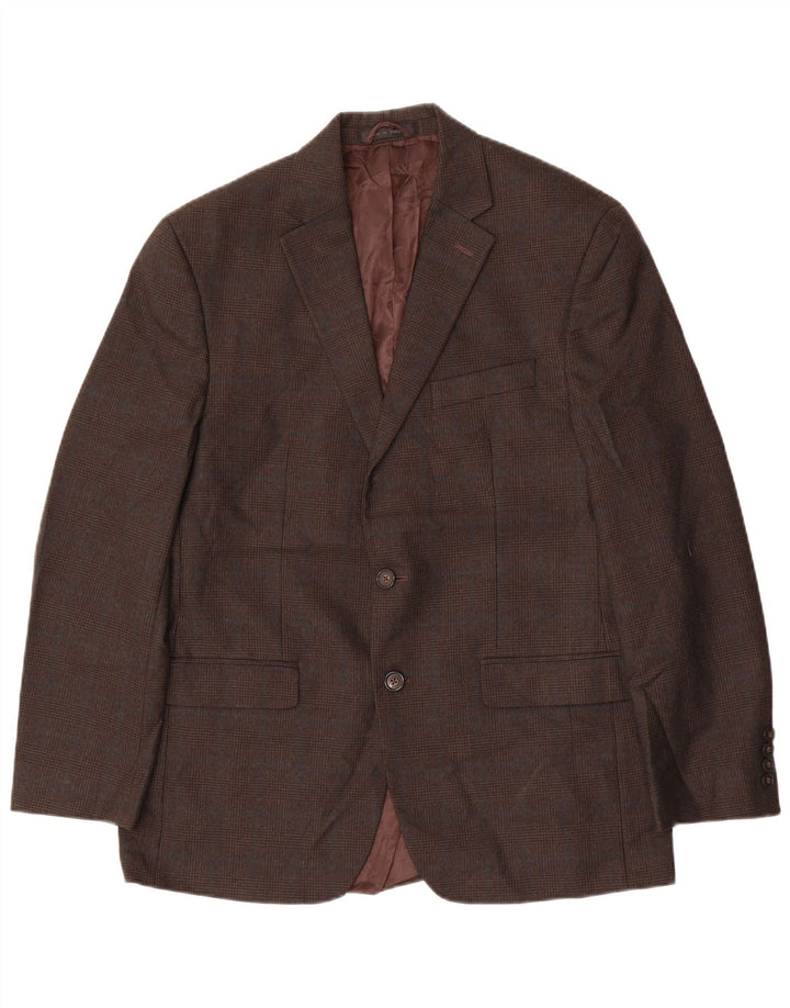 Jaqueta blazer masculina Chaps com 2 botões UK 40 poliéster xadrez marrom grande