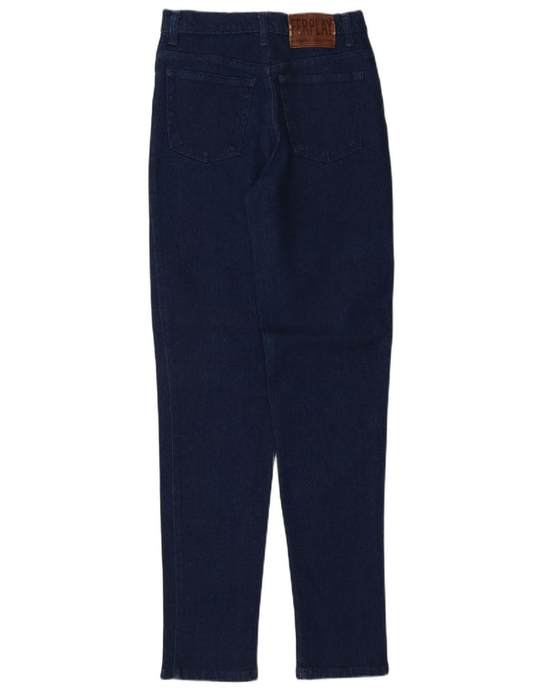 Jeans cônicos femininos vintage W27 L32 azul marinho