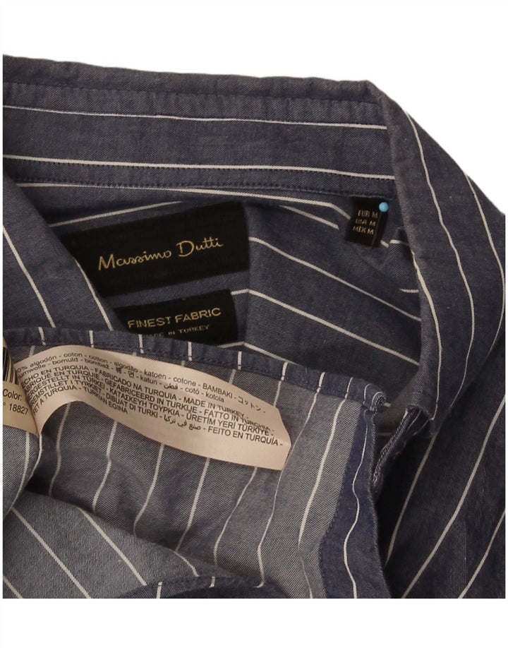 Camisa masculina Massimo Dutti Regular Fit médio algodão listrado azul marinho