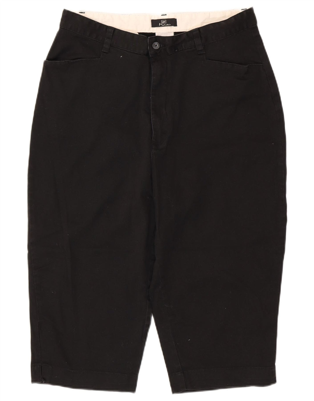 LEE Calça capri feminina cáqui de cintura alta US 16 2XL W32 L18 algodão preto