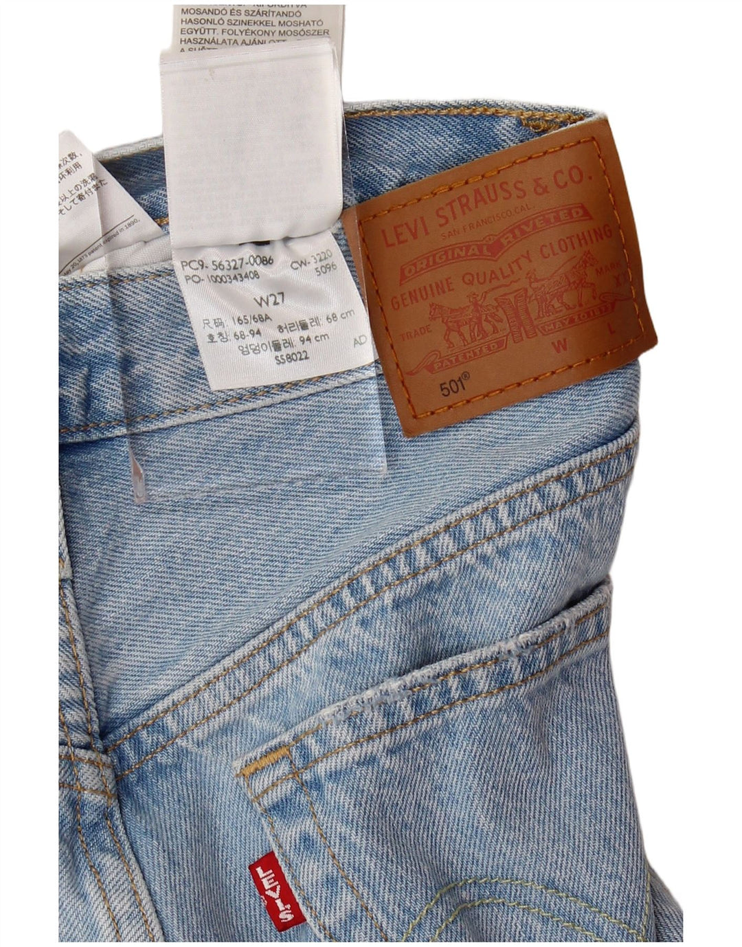 Shorts jeans feminino LEVI'S 501 de cintura alta W27 pequeno algodão azul