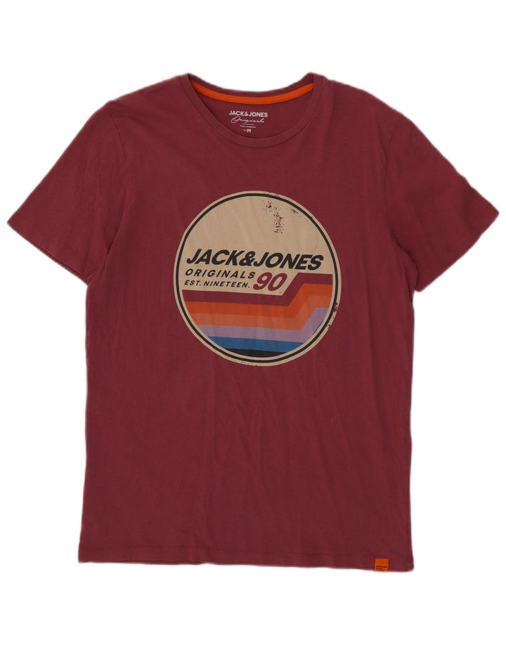 JACK & JONES Camiseta masculina gráfica Top médio algodão Borgonha