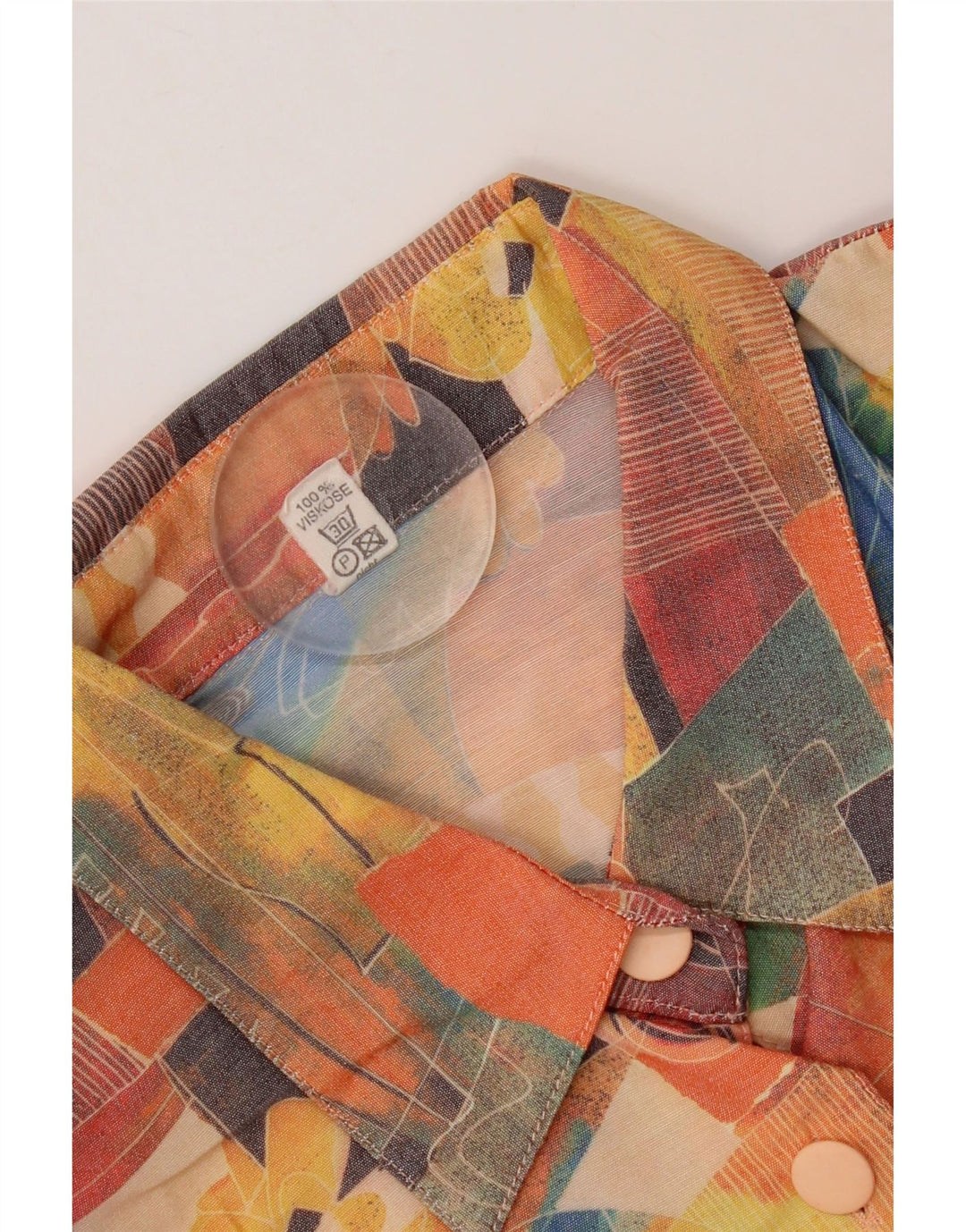 Camisa feminina vintage de manga curta com padrão abstrato UK 20 2XL multicolorida