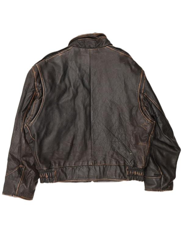 Jaqueta bomber masculina de couro Bomboogie Reino Unido 42 XL couro marrom