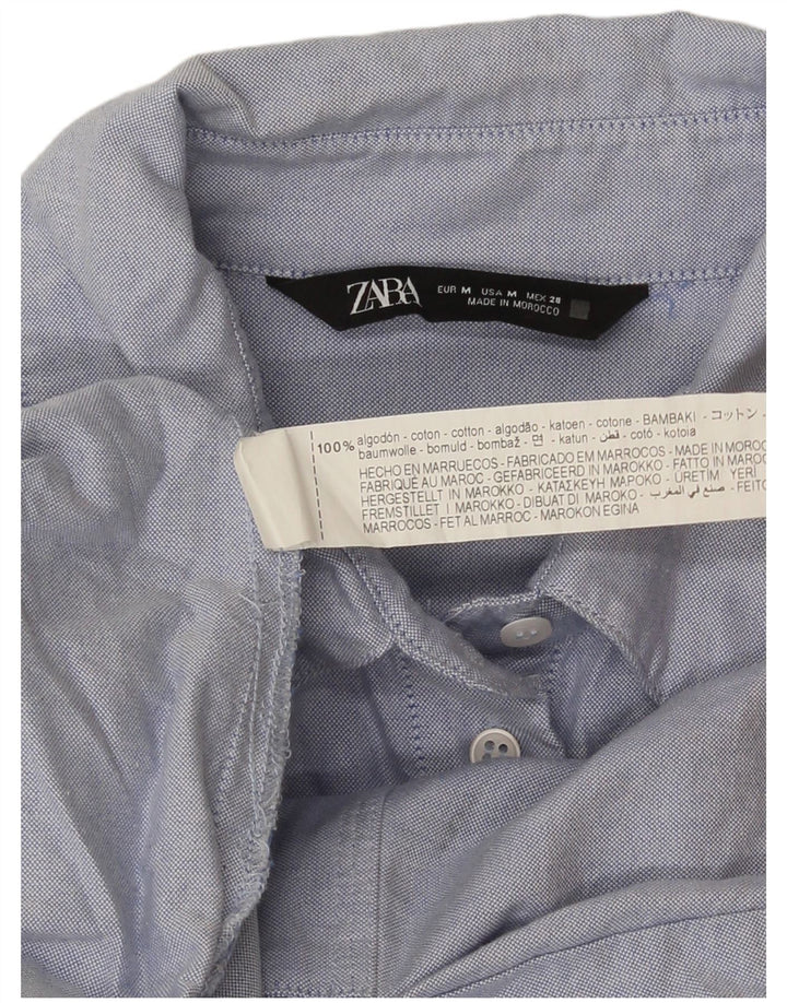 Zara Camisa Longline Feminina Oversized Reino Unido 14 Algodão Azul Médio
