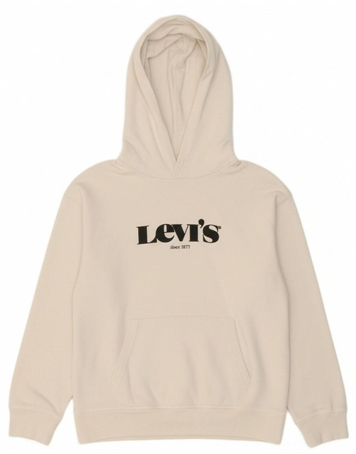 Suéter feminino com capuz gráfico oversized LEVI'S Reino Unido 6 XS algodão branco