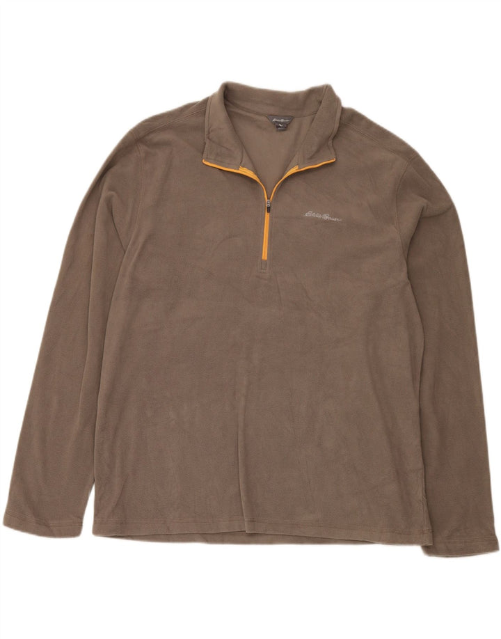 EDDIE BAUER Suéter masculino de lã com zíper e gola XL poliéster cinza