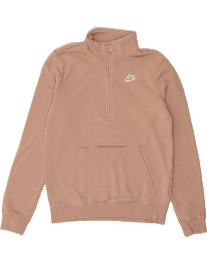 NIKE Womens Oversized Zip Neck Sweatshirt Jumper UK 6 XS Pink Cotton Vintage Nike and Second-Hand Nike from Messina Hembry 