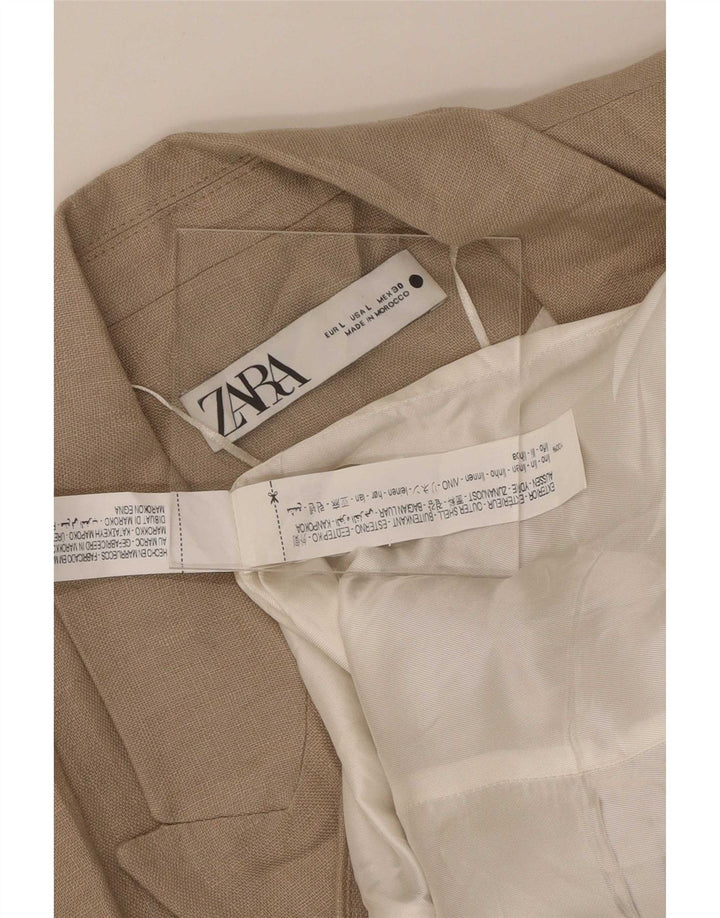 Jaqueta blazer feminina Zara com 1 botão Reino Unido 14 grande linho bege