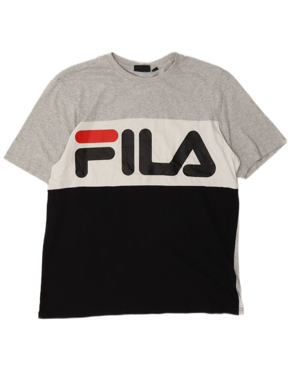 Fila Mens Graphic T-Shirt Top Grande Algodão Colourblock Cinza