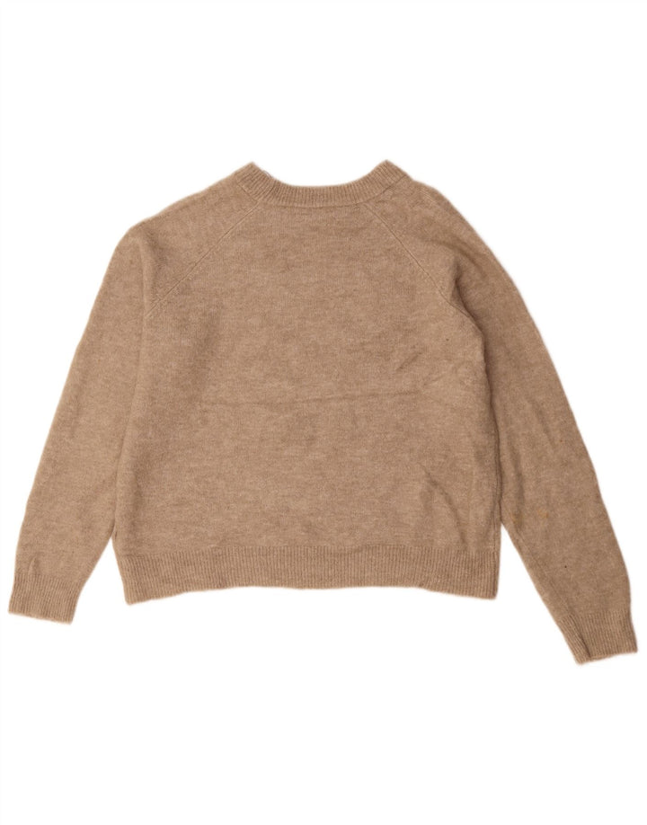 Zara Suéter feminino com gola canoa UK 14 poliamida bege médio