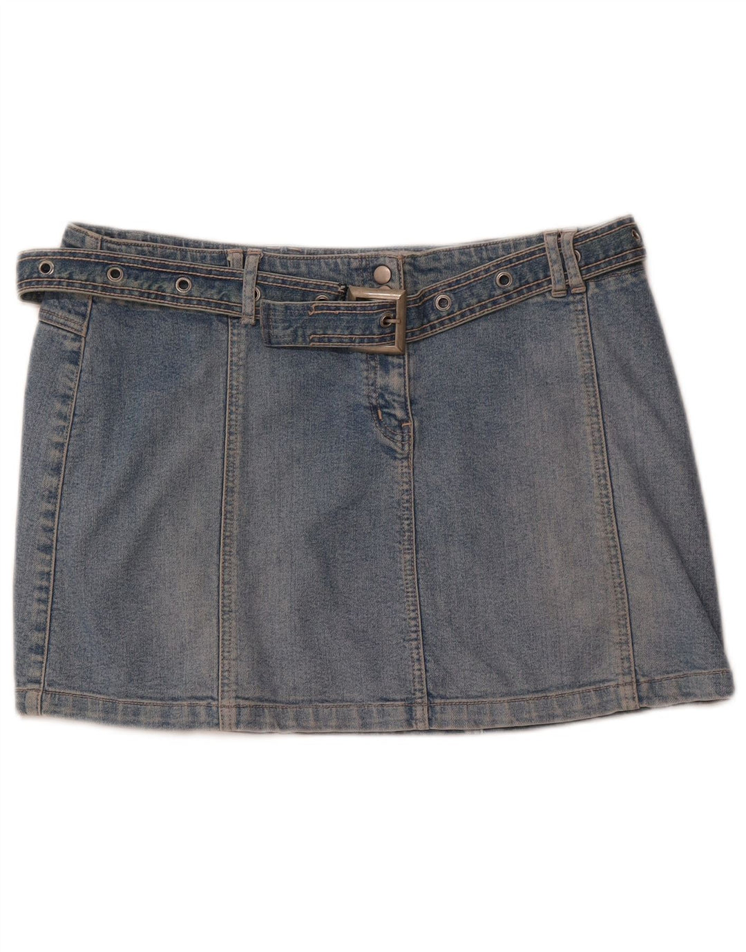 Saia jeans feminina de cintura baixa RIVER ISLAND Reino Unido 14 grande W34 algodão azul