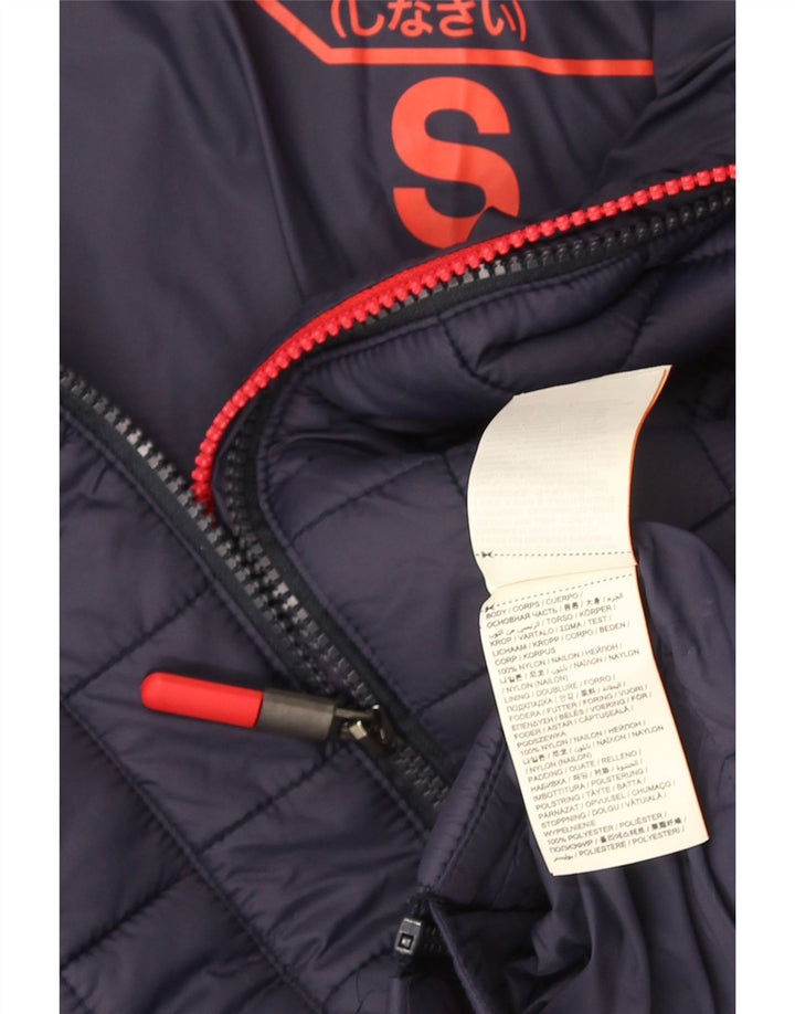 Jaqueta acolchoada com capuz feminina Superdry UK 10 pequena azul marinho nylon