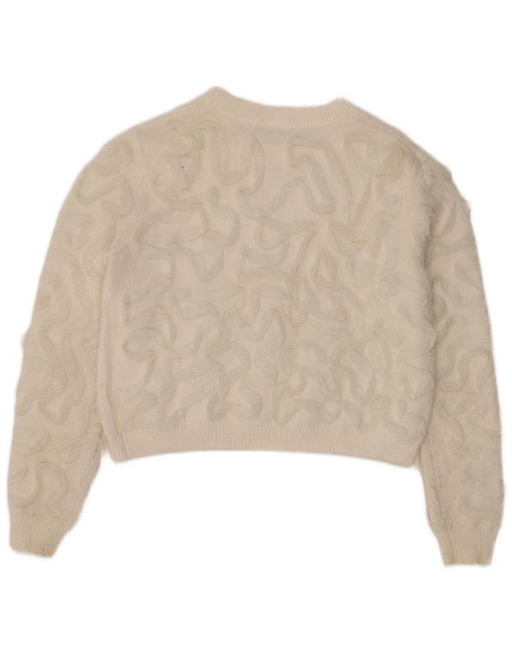 Zara Suéter feminino cropped com gola canoa Reino Unido 14 médio branco