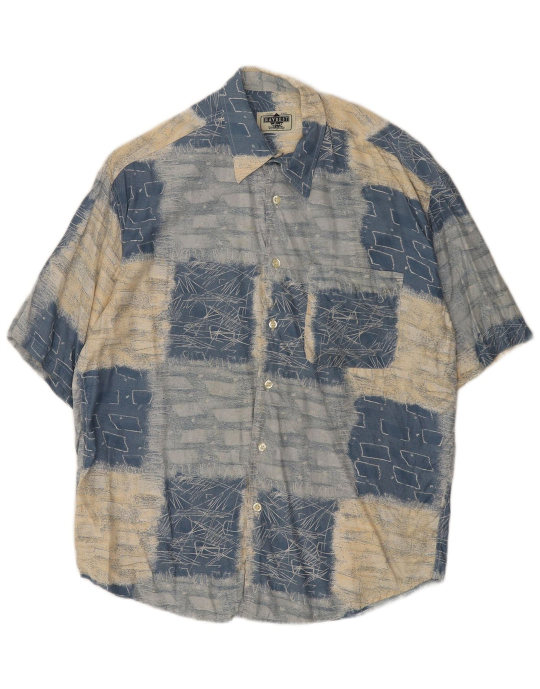 RAYBEST Camisa masculina de manga curta azul médio geométrica