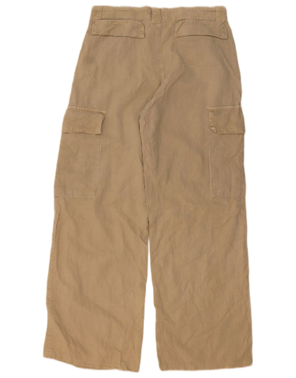 Calça cargo feminina Zara com perna larga UE 38 pequena W30 L30 bege Lyocell