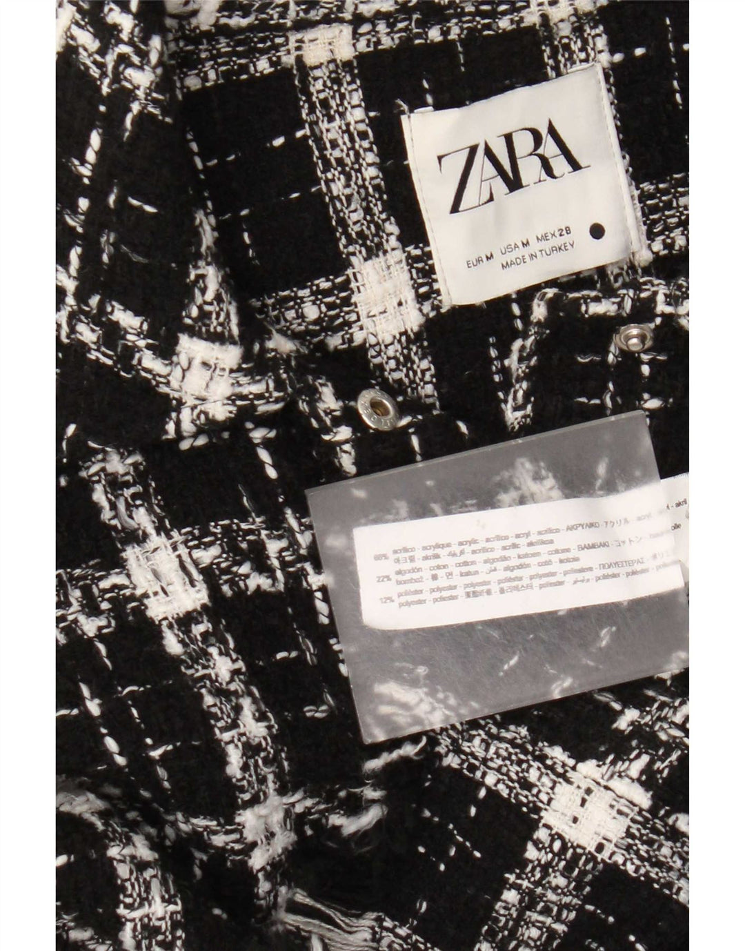 Zara Camiseta feminina oversized UK 14 médio preto xadrez acrílico