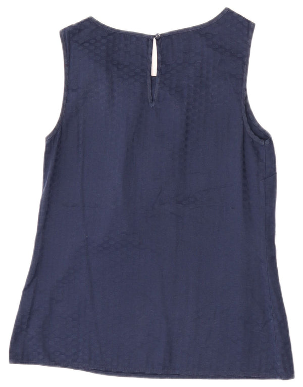 Blusa feminina sem mangas Oasis UK 12 poliéster manchado azul marinho médio