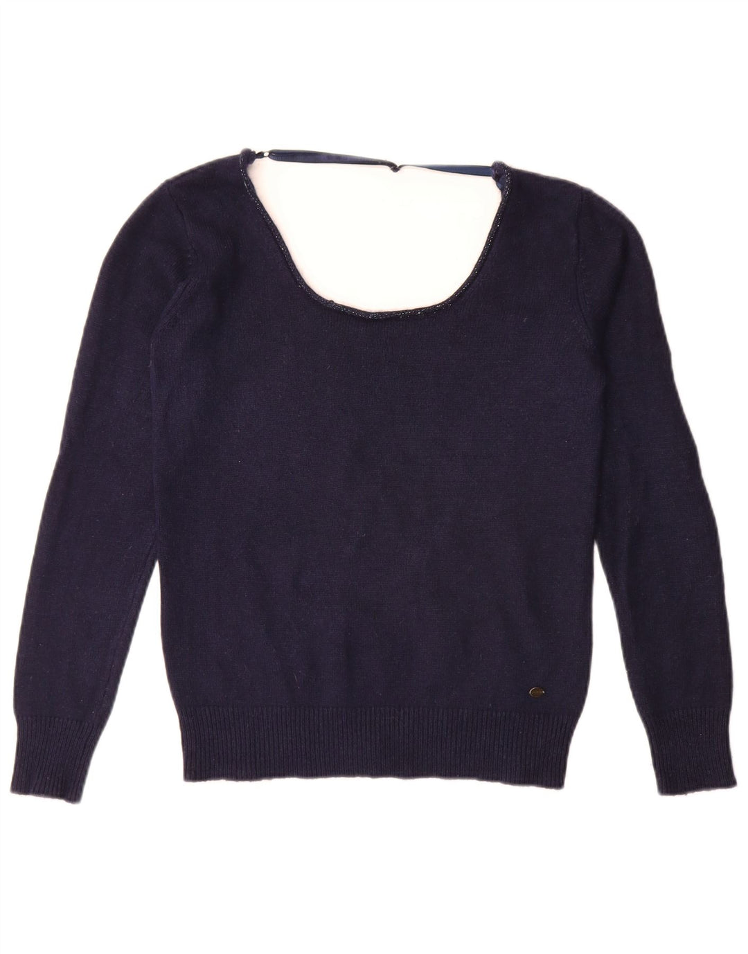 Suéter feminino Guess com gola canoa UK 14 azul marinho médio