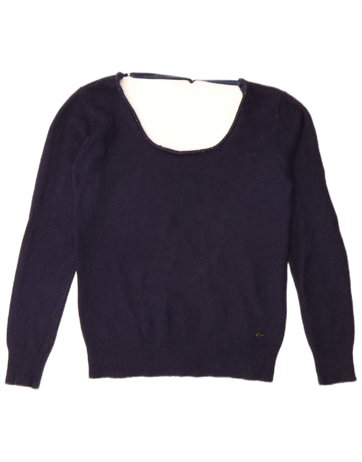 Suéter feminino Guess com gola canoa UK 14 azul marinho médio