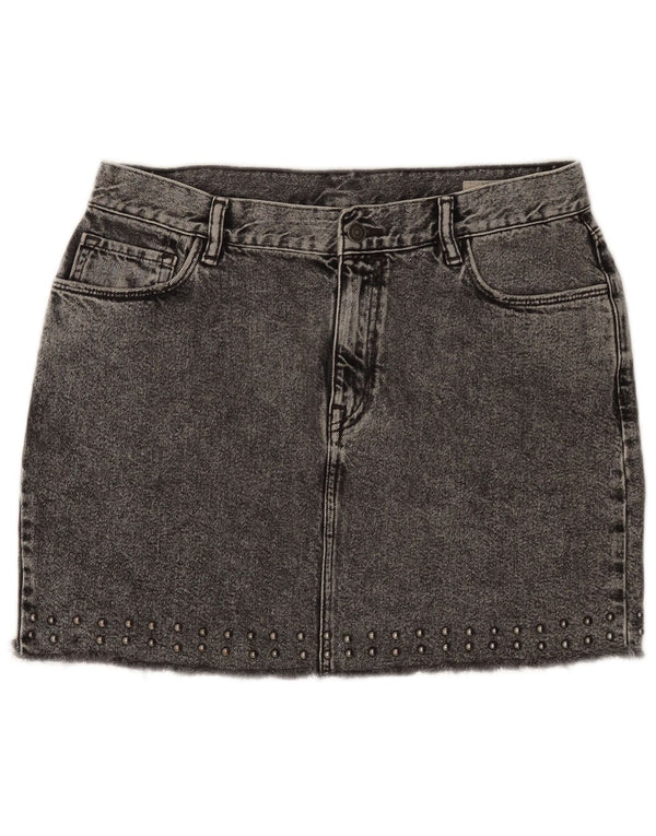 All Saints Mini saia jeans feminina Reino Unido 14 grande W32 algodão cinza
