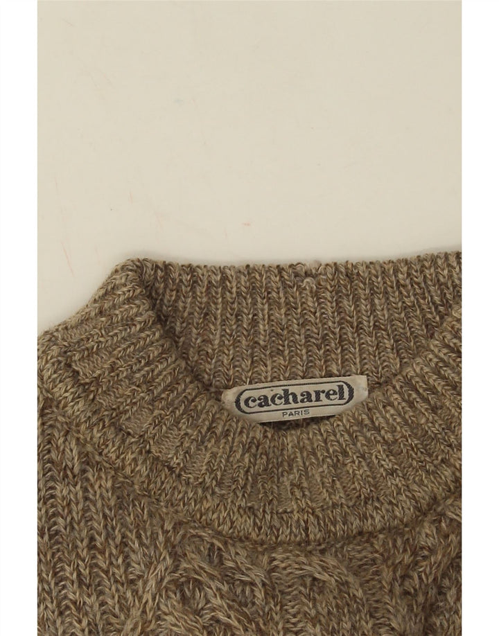 Cacharel Suéter masculino com gola redonda grande bege Fair Isle