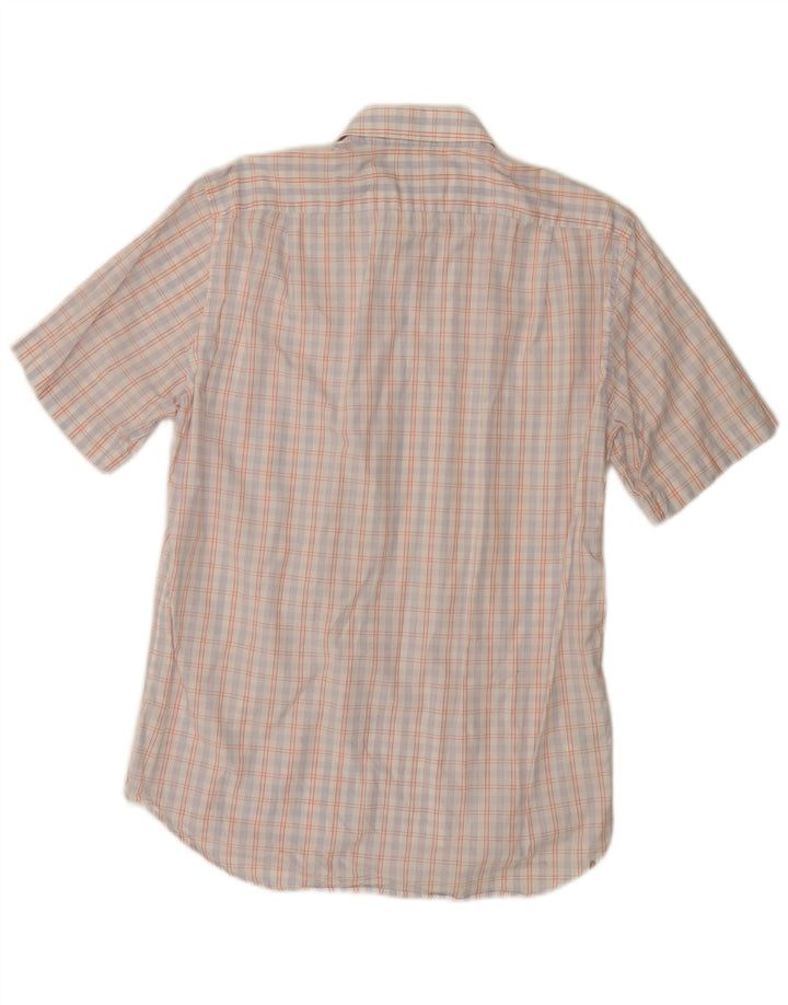 Camisa masculina de manga curta Hugo Boss tamanho 39 15 1/2 algodão xadrez branco médio