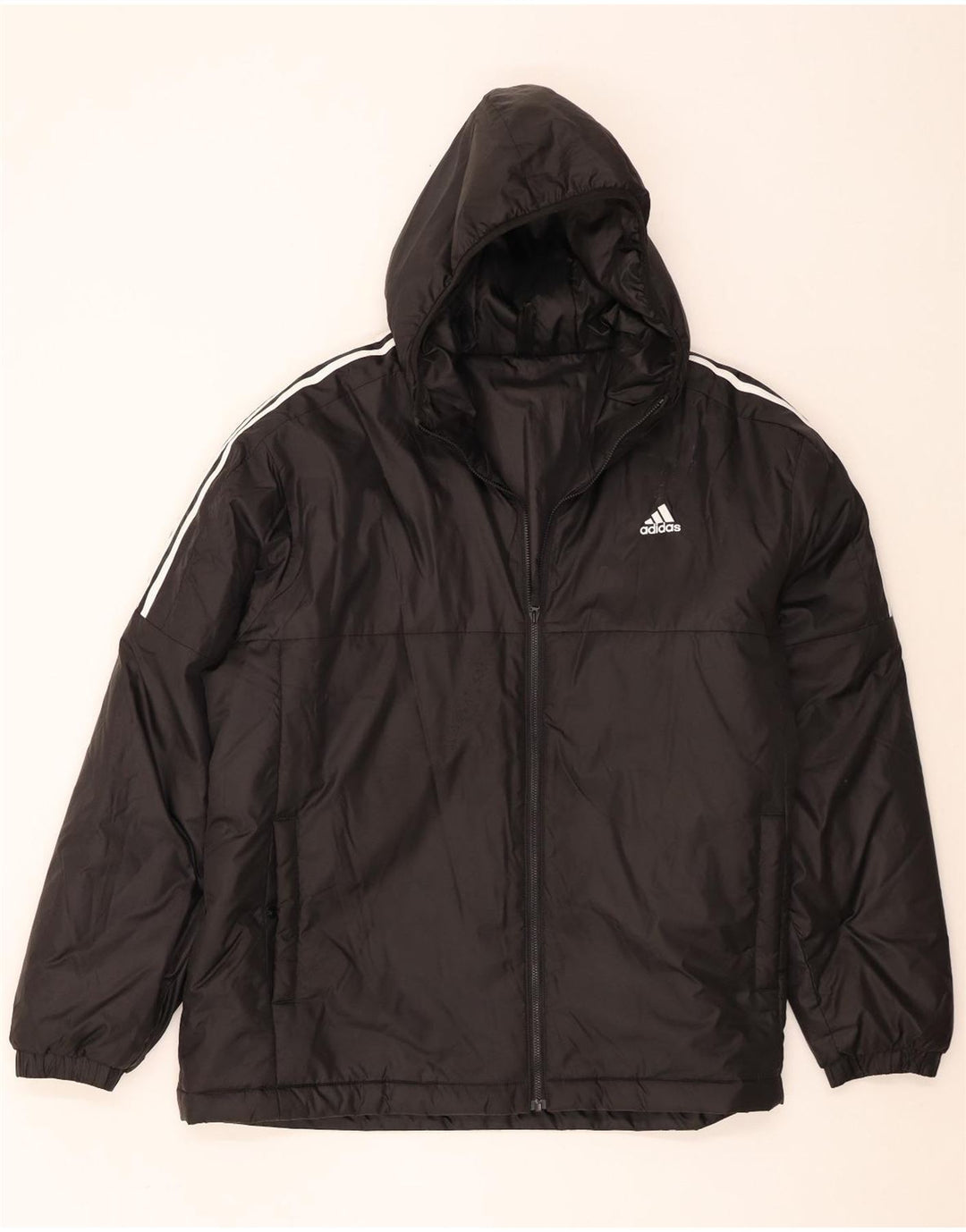 Jaqueta corta-vento masculina Adidas com capuz UK 44 2XL poliéster preto