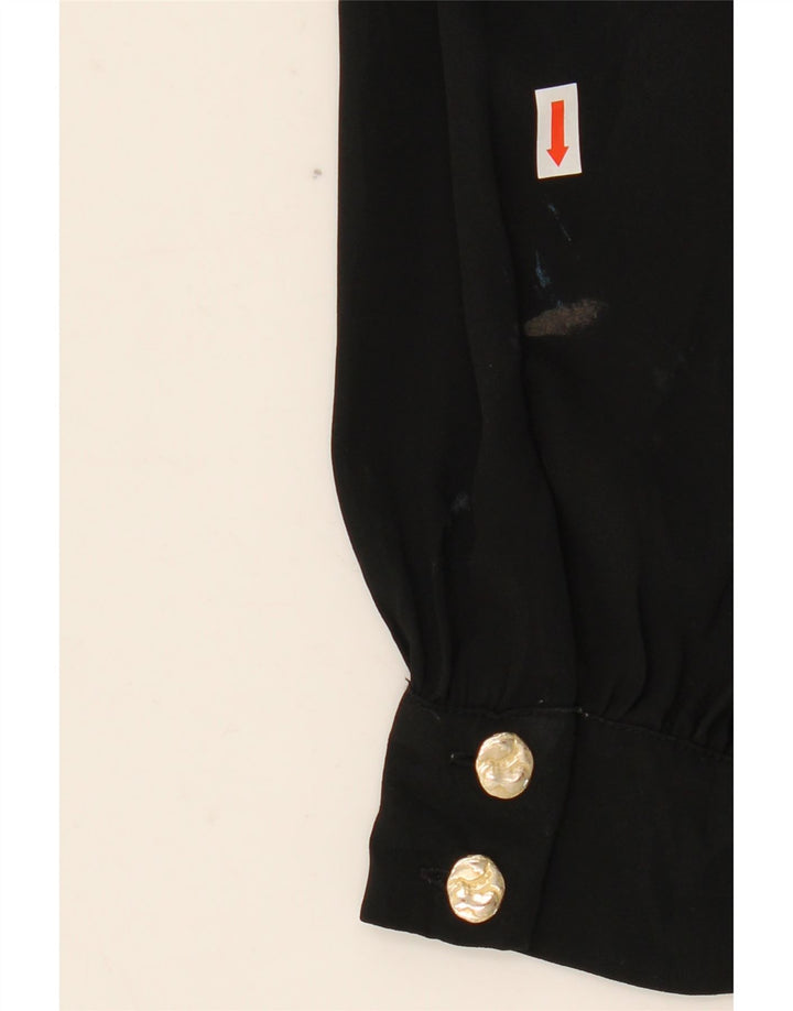 Blusa feminina Zara manga comprida com gravata frontal Reino Unido 10 pequeno poliéster preto