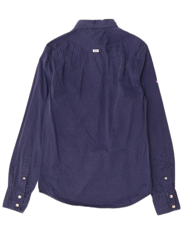 Camisa masculina Superdry pequena algodão manchado azul marinho